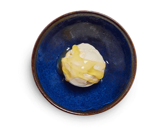 Wagamama vanilla pod ice cream with passion fruit sauce