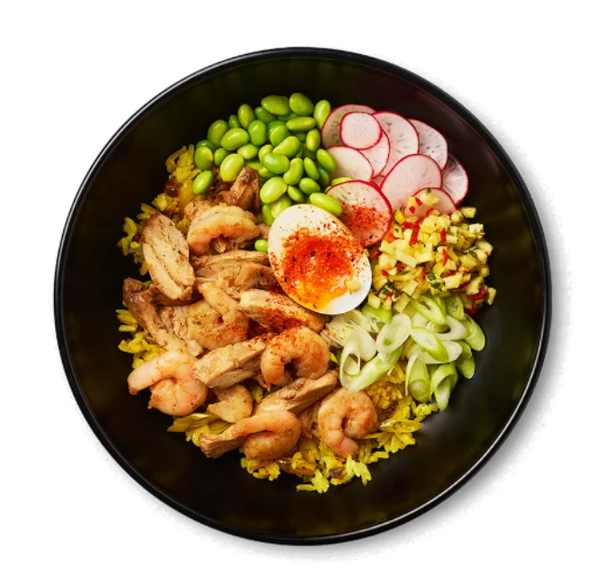 Wagamama chicken and prawn turmeric rice bowl