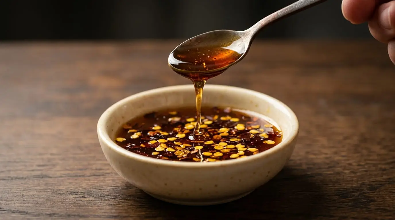 Wagamama Chilli Honey in a small bowl with honey dripping from a spoon