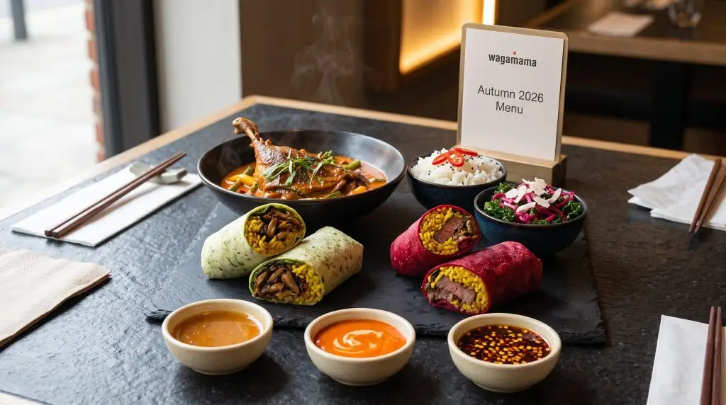 Wagamama Autumn 2026 menu lineup with Duck Akakare, two street wraps and three sauces